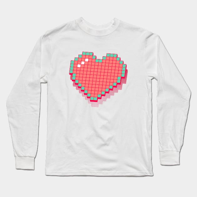 Retro Pixel Heart - Pink 3D [Rx-Tp] Long Sleeve T-Shirt by Roufxis